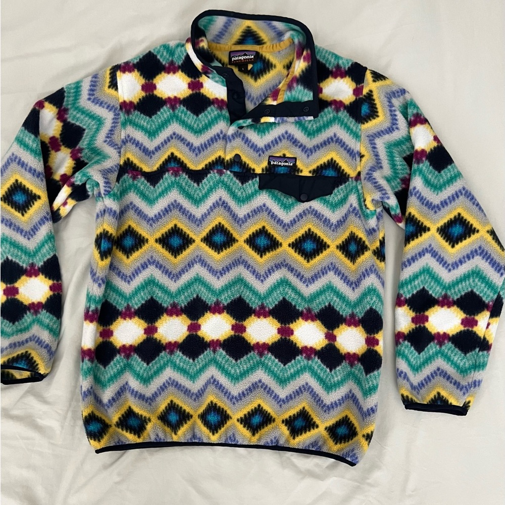 Patagonia Lightweight Synchilla snap t pullover color timber twist navy blue